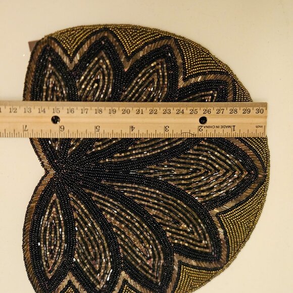 Vintage CKC Beaded Lotus Design Clutch Bag Black & Bronze Zippered Closure - Picture 6 of 6
